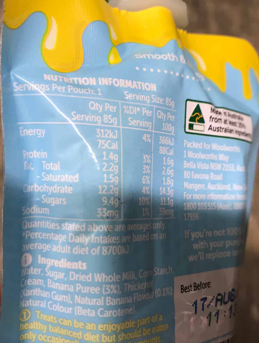Woolworths Banana Flavoured Custard - The Root Cause Members Portal